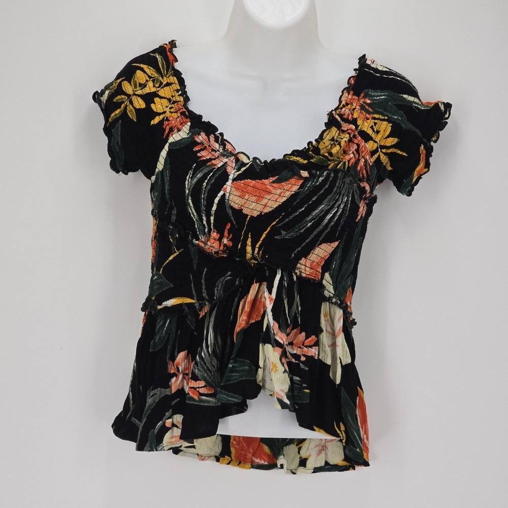 Patrons of Peace Women's L Floral Off Shoulder Tropical Print Peplum Top